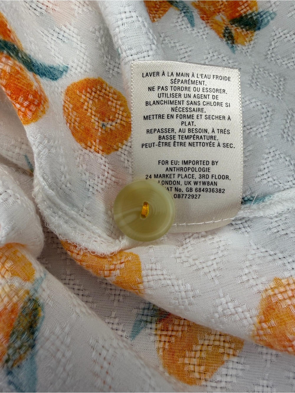 Maeve Anthropologie White Button-Front Top with Orange Fruit Print Size 2 - Picture 10 of 13